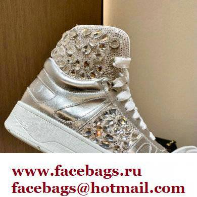 Jimmy Choo HAWAII HI TOP/F Trainers Sneakers Silver with Crystal Embellishment 2022
