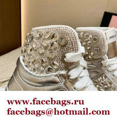 Jimmy Choo HAWAII HI TOP/F Trainers Sneakers Silver with Crystal Embellishment 2022 - Click Image to Close