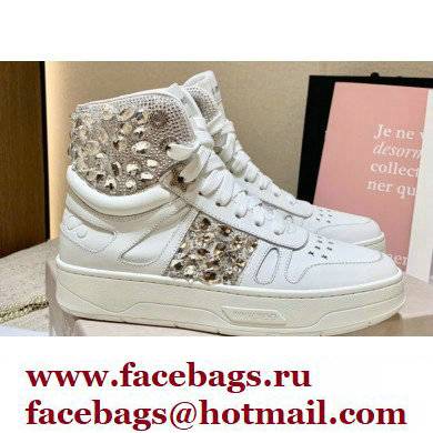 Jimmy Choo HAWAII HI TOP/F Trainers Sneakers White with Crystal Embellishment 2022