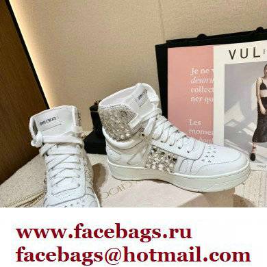 Jimmy Choo HAWAII HI TOP/F Trainers Sneakers White with Crystal Embellishment 2022 - Click Image to Close