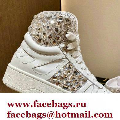 Jimmy Choo HAWAII HI TOP/F Trainers Sneakers White with Crystal Embellishment 2022