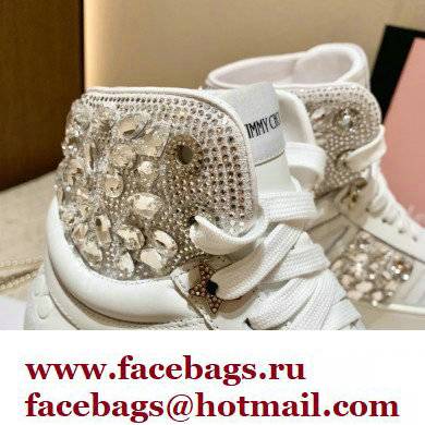 Jimmy Choo HAWAII HI TOP/F Trainers Sneakers White with Crystal Embellishment 2022 - Click Image to Close