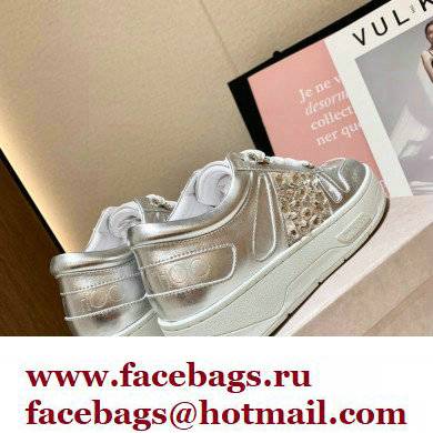 Jimmy Choo HAWAII LOW TOP/F Trainers Sneakers Silver with Crystal Embellishment 2022 - Click Image to Close