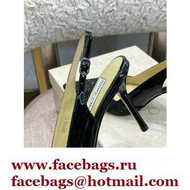 Jimmy Choo Heel Glitter/Patent Slingbacks Black 2022 - Click Image to Close