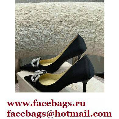 Jimmy Choo Heel Satin Pumps Black with Crystal Chain 2022 - Click Image to Close