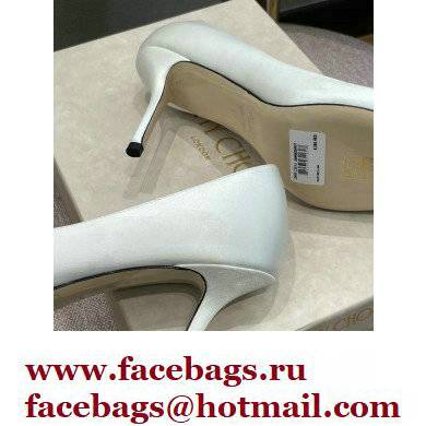 Jimmy Choo Heel Satin Pumps White with Crystal Chain 2022 - Click Image to Close