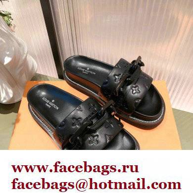 Louis Vuitton LV Sunset Flat Comfort Mules Black with Resin Chain 2022 - Click Image to Close