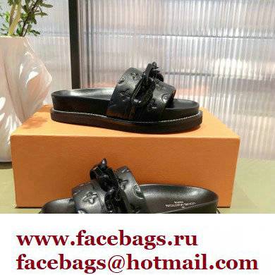 Louis Vuitton LV Sunset Flat Comfort Mules Black with Resin Chain 2022