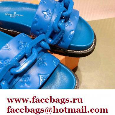 Louis Vuitton LV Sunset Flat Comfort Mules Blue with Resin Chain 2022
