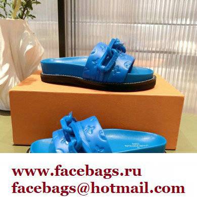 Louis Vuitton LV Sunset Flat Comfort Mules Blue with Resin Chain 2022 - Click Image to Close