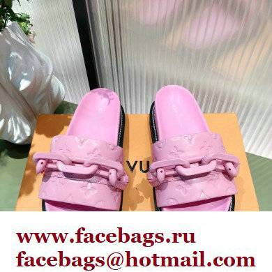 Louis Vuitton LV Sunset Flat Comfort Mules Pink with Resin Chain 2022