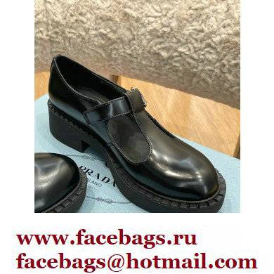 Prada Brushed Leather T-strap shoes Black 2022