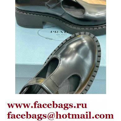 Prada Brushed Leather T-strap shoes Black 2022