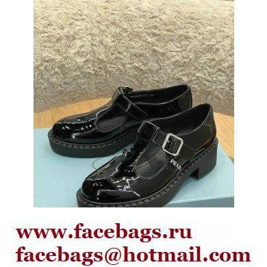 Prada Brushed Leather T-strap shoes Patent Black 2022