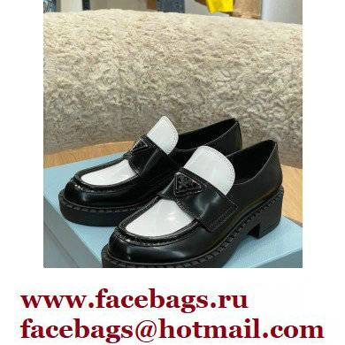 Prada Chocolate Brushed Leather Loafers Black/White 2022