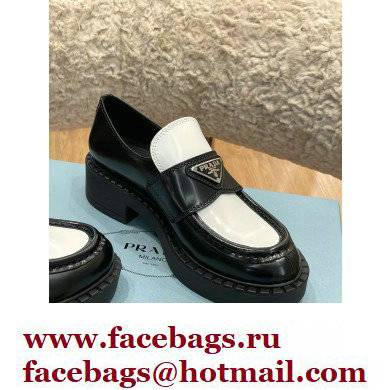 Prada Chocolate Brushed Leather Loafers Black/White 2022
