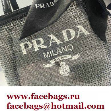 Prada Small Sequined Mesh Tote Bag 1BG417 Black 2022 - Click Image to Close