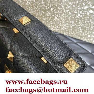Valentino Grainy Calfskin Large Roman Stud Chain Bag Black 2022 - Click Image to Close