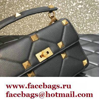 Valentino Grainy Calfskin Large Roman Stud Chain Bag Black 2022 - Click Image to Close