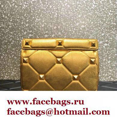 Valentino Grainy Calfskin Large Roman Stud Chain Bag Gold 2022