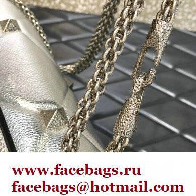 Valentino Grainy Calfskin Large Roman Stud Chain Bag Silver 2022