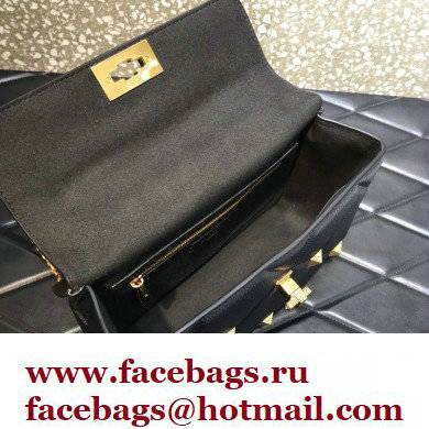Valentino Grainy Calfskin Small Roman Stud Chain Bag Black 2022 - Click Image to Close