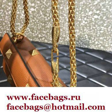 Valentino Grainy Calfskin Small Roman Stud Chain Bag Brown 2022 - Click Image to Close