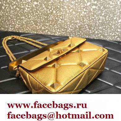 Valentino Grainy Calfskin Small Roman Stud Chain Bag Gold 2022
