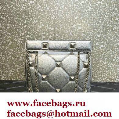 Valentino Grainy Calfskin Small Roman Stud Chain Bag Silver 2022 - Click Image to Close