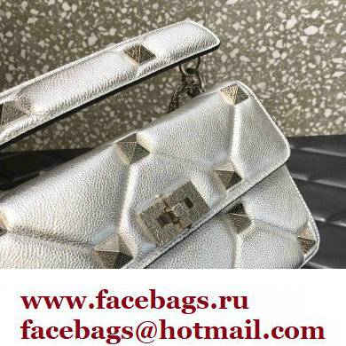 Valentino Grainy Calfskin Small Roman Stud Chain Bag Silver 2022