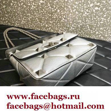 Valentino Grainy Calfskin Small Roman Stud Chain Bag Silver 2022 - Click Image to Close