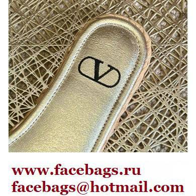 Valentino Leather Vlogo Espadrilles Slide Sandals Light Gold 2022 - Click Image to Close