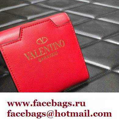 Valentino Rockstud Alcove Grainy Calfskin Compact Wallet Red 2022