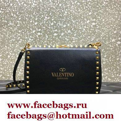 Valentino Rockstud Alcove Grainy Calfskin Crossbody Bag Black/Gold 2022 - Click Image to Close
