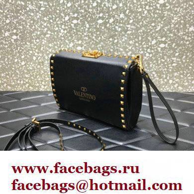 Valentino Rockstud Alcove Grainy Calfskin Crossbody Bag Black/Gold 2022