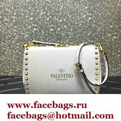 Valentino Rockstud Alcove Grainy Calfskin Crossbody Bag White/Gold 2022 - Click Image to Close