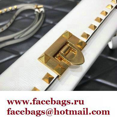 Valentino Rockstud Alcove Grainy Calfskin Crossbody Bag White/Gold 2022