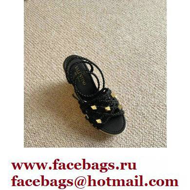 Valentino Roman Stud Macrome Espadrille Wedge Sandals Black 2022 - Click Image to Close