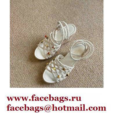 Valentino Roman Stud Macrome Espadrille Wedge Sandals White 2022 - Click Image to Close