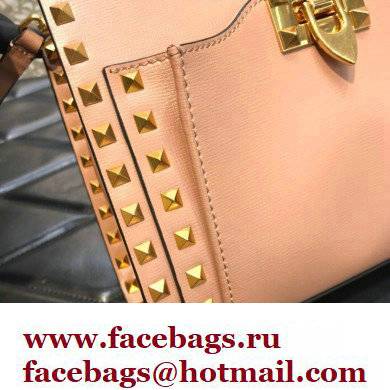 Valentino Small Alcove Rockstud Leather Top Handle Bag Nude 2022 - Click Image to Close