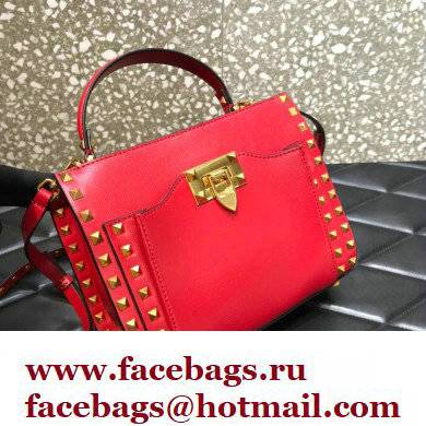 Valentino Small Alcove Rockstud Leather Top Handle Bag Red 2022 - Click Image to Close