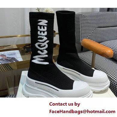 Alexander Mcqueen Graffiti Knit Tread Slick Boots Black/White 2022 - Click Image to Close