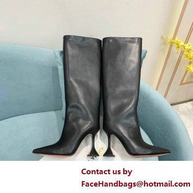 Amina Muaddi Heel 10.5cm Rain Leather boots Black 2022 - Click Image to Close