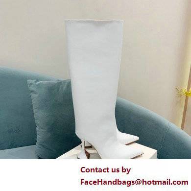 Amina Muaddi Heel 10.5cm Rain Leather boots White 2022 - Click Image to Close