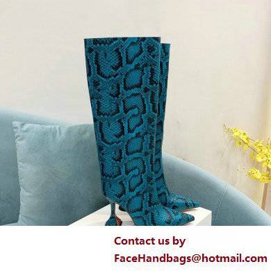 Amina Muaddi Heel 10.5cm Rain Leather boots python-print Blue 2022