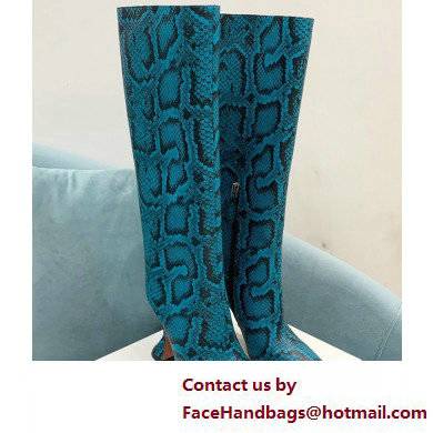 Amina Muaddi Heel 10.5cm Rain Leather boots python-print Blue 2022 - Click Image to Close