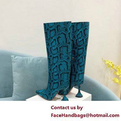 Amina Muaddi Heel 10.5cm Rain Leather boots python-print Blue 2022