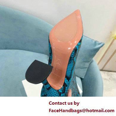 Amina Muaddi Heel 10.5cm Rain Leather boots python-print Blue 2022 - Click Image to Close