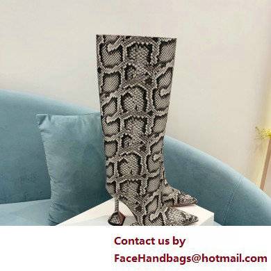 Amina Muaddi Heel 10.5cm Rain Leather boots python-print Gray 2022