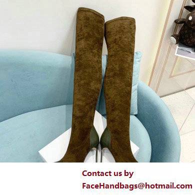 Casadei Heel 12cm Blade Leather over-the-knee boots Suede Olive Green 2022 - Click Image to Close